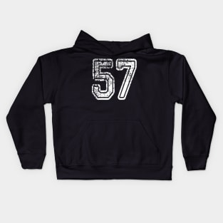 Number 57 Grungy in white Kids Hoodie